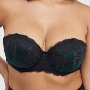 TORRID Green Black Lace 44DDD Bombshell Everyday Strapless Push-Up Bra Underwire